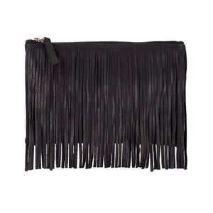 Sofie Fringe Black 💯 Leather Clutch